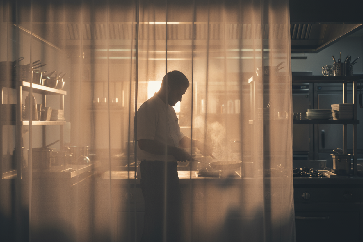 scrap that design a chef working behind a curtain